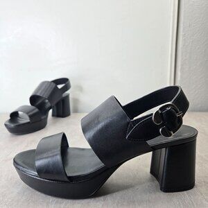 Aerosoles CAMERA Platform Sandal Sz 10 Heels Black Leather Minimalist Block Heel